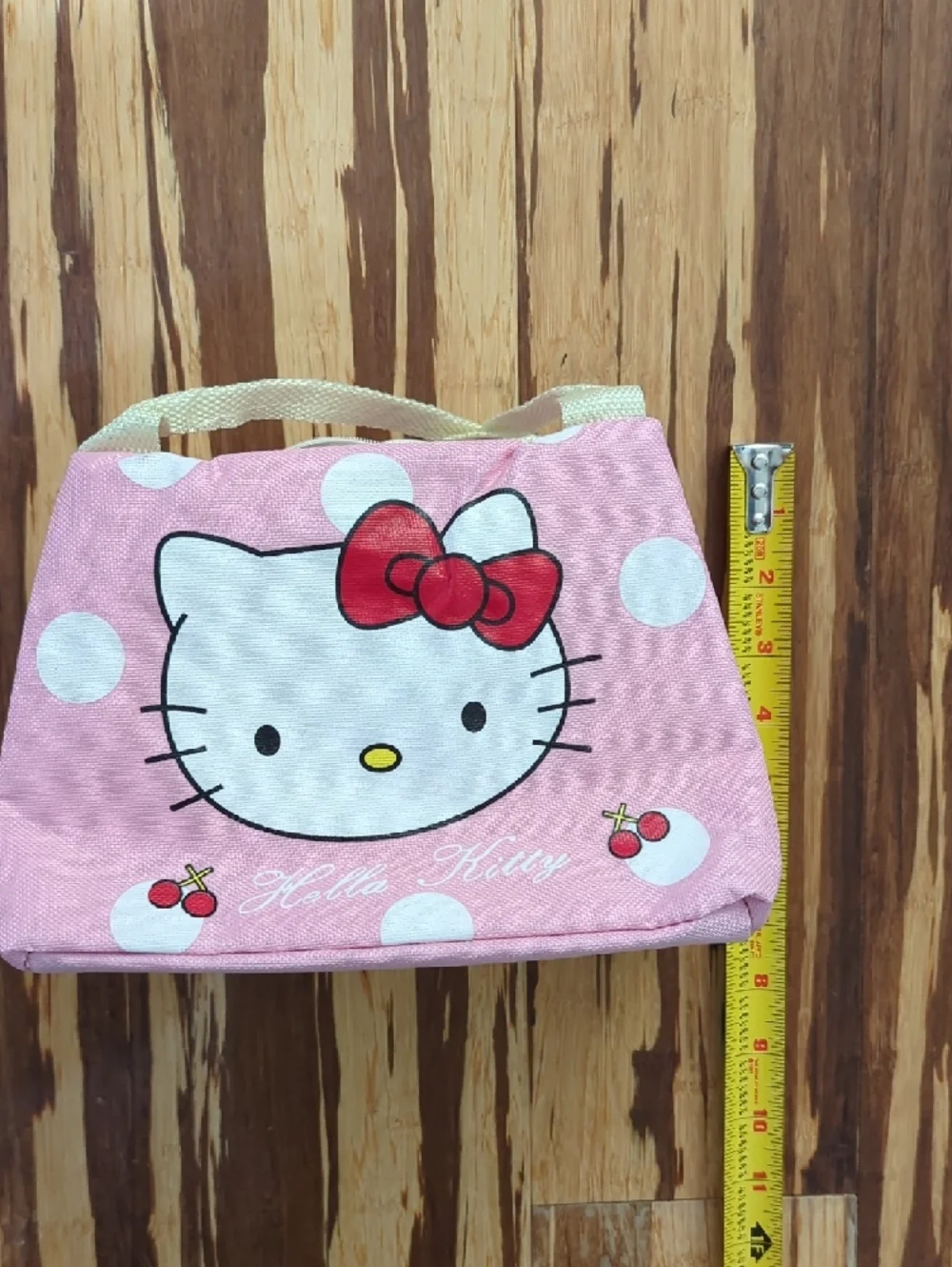 Hello Kitty Cherry Accent Pink Polka Dot Kids Insulated Pouch Bag
